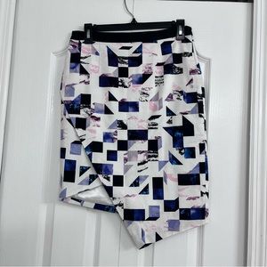 NWT Portmans womens geometric print asymmetrical skirt white 10 cyberpunk